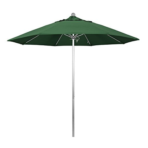 California Umbrella 9' Round Aluminum/Fiberglass Umbrella, Push Open, Silver Pole, Olefin Hunter Green - color: Hunter Green