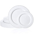 U-QE 60PCS White Plastic Plates - Fancy Beaded Plates Disposable Heavy Duty - Premium Hard Plastic Plates for Party, Wedding & Birthday Including 30 Dinner Plates 10" & 30 Dessert Plates 7" - color: White