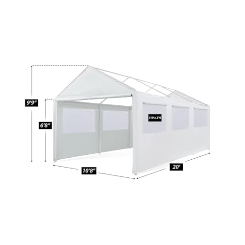 King Canopy 10ft x 20ft Canopy Enclosure Sidewall Kit w/Flaps and Screens, 2 Sides w/Screen, 2 Zippered Ends, 50 Ball Bungees, Fits 10ft 8in x 20ft Frame, Frame and Cover not Included, White