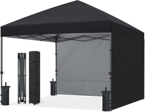 ABCCANOPY Easy Pop up Canopy Tent with 2 Sidewalls for Outdoor Sun Blocking or Rain Protection,10x10, Black - color: Black, size: 10x10
