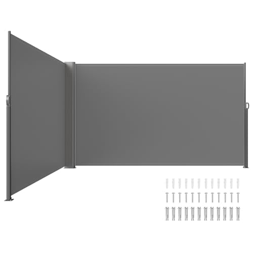 VEVOR Retractable Side Awning, UV 50 71''x 236'' Full Aluminum Rust-Proof Patio Sunshine Screen, 280 g Thicken Privacy Divider & Wind Screen for Courtyard, Balcony, Roof Terraces and Pools, Gray - color: Gray, size: 71''*236''