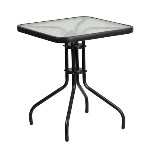 Flash Furniture Barker 23.5" Square Indoor/Outdoor Tempered Glass Patio Side Table, Outdoor Patio Table for Commercial or Residential Use, Clear/Black - color: Clear/Black, size: 23.5" Square