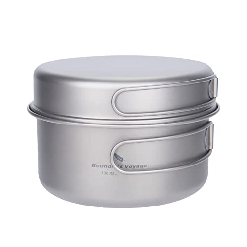 Boundless Voyage Outdoor Titanium Pot with Pan Set with Collapsible Folding Handle for Outdoor Camping Cooking Hiking Backpacking Portable Cookware - color: 1000ml+500ml