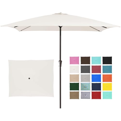 JEAREY 8x10 ft Rectangular Patio Umbrellas Outdoor Table Market Umbrella w/Crank, 8 Sturdy Ribs, UV Protection Windproof Sunproof for Garden, Deck, Backyard, Pool(Cream White) - color: Cream White, size: 8x10ft