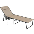 Outsunny Folding Chaise Lounge Chair Outdoor Tanning Chair with Side Table, 5-Level Adjustable Beach Lounge Chair with Headrest, Side Pocket for Patio, Backyard, Beach, Poolside, Beige - color: Beige