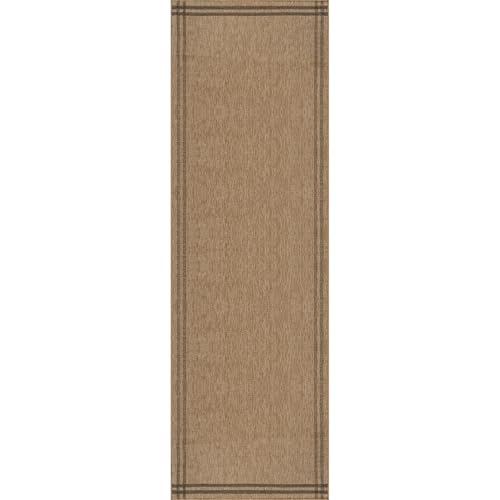 Luul Home Easy Jute Rugs 2x7 Bordered Natural Color Living Room Indoor Outdoor Runner Rug for Patio and Kitchen Rug High Traffic Washable Easy to Clean Solid Boho Woven Design Outside Carpet (2 x 7) - color: Bordered/Natural Black, size: 2' x 7' (Rectangu