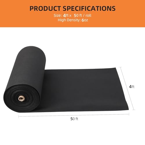 Towallmark Geotextile Landscape, 4ft x 50ft & 6oz Geotextile Fabric, PP Drainage 350N Tensile Strength & 440N Load Capacity, for Driveway & Road Stabilizationr, Erosion Control, French Drains - size: 4ft x 50ft & 6oz