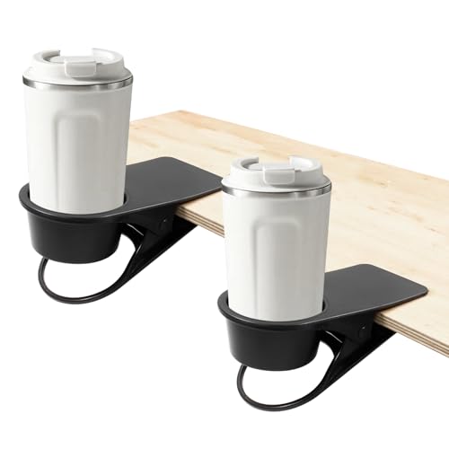 Jiozermi 2Pcs Drinking Cup Holder Clip, Desk Drink Holder Clip Adirondack Chair Cup Holder with Clip Cup Clip Holder for Water Drink Beverage Soda Coffee Cup(Black) - color: 2Pcs Black（Without Side Hole）