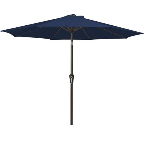 MEWAY 9ft Patio Umbrella Outdoor Table Umbrellas with Push Button Tilt and Crank, Market Umbrella 8 Sturdy Ribs for Deck, Garden, Pool and Backyard, Dark Blue - color: Dark Blue, size: 9ft