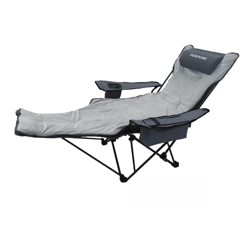 Reclining Camping Chair 4 Position with Foot Rest Comfortable for Adults 265Ibs Folding Lounger Mesh Beach Chair with Cooler Bag,Cotton Cushion and Cup Holder for Outdoor Patio - color: Grey, style: Single with Cotton Pad