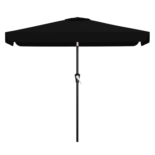 AreShark 6.5 x 10 FT Rectangular Valance Patio Umbrella, Outdoor Umbrella with Tilt and Crank, Market Table Umbrellas W/ 6 Ribs UV Protection for Garden, Deck, Backyard and Pool, Black - color: Black, size: 6.5x10 FT