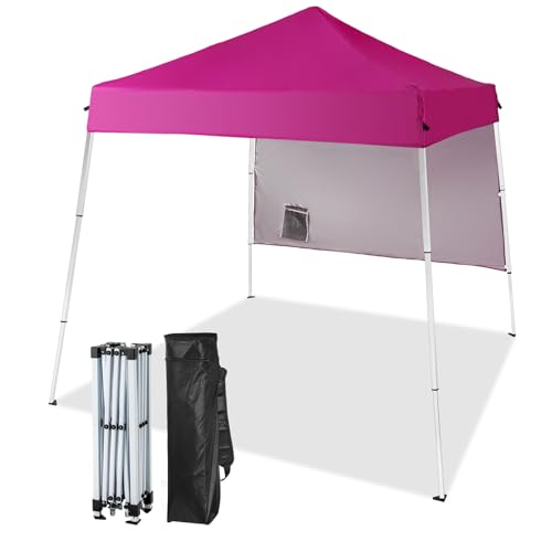 Outvita 6'x6' Pop Up Canopy Tent Commercial Instant Gazebo Tent, Waterproof & UV Protection Canopy Tent with Slant Legs & 1pc sidewall for Party Wedding Birthday BBQ Events - style: 6x6-pink