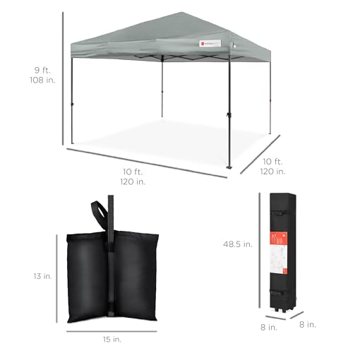 Best Choice Products 10x10ft Pop Up Canopy Tent, Outdoor Shade, 1 Person 1 Minute Set Up, Carry Case, 4 Weight Bags - Silver - color: Silver, size: 10x10ft