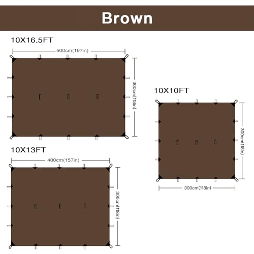 KALINCO Tent Tarp, Picnic Mat Camping Tarp Tent Hammock Tarp, pu Waterproof Camping tarp Tent Rain Fly Picnic Mat Survival Shelter Sunshade - color: Coffee, size: 10X16.5FT