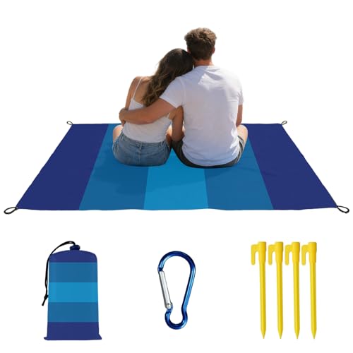 56X80in Beach Blanket, Waterproof Sandproof Beach Mat, Quick Drying Outdoor Picnic Mat Beach Accessories for Camping, Hiking - color: Navy Blue, size: 56X80in
