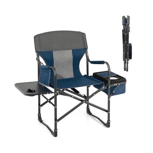 KOTEK Camping Directors Chair, Outdoor Folding Chair with Side Table, Cooler Bag & Storage Pocket, Supports 400 LBS, Portable Camp Chairs for Fishing, Picnic, Concert, Beach, Lawn, Patio (1, Blue) - color: Blue