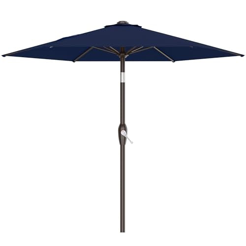 AreShark 7.5FT Patio Umbrella Table Market Umbrella with 6 Sturdy Ribs, Button Tilt/Crank Heavy-Duty Round Outdoor Umbrellas for Garden, Deck, Backyard,and Pool, Navy - color: Navy, size: 7.5FT