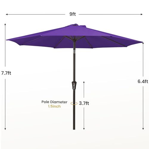 MEWAY 9ft Patio Umbrella Outdoor Table Umbrellas with Push Button Tilt and Crank, Market Umbrella 8 Sturdy Ribs for Deck, Garden, Pool and Backyard, Dark Purple - color: Dark Purple, size: 9ft