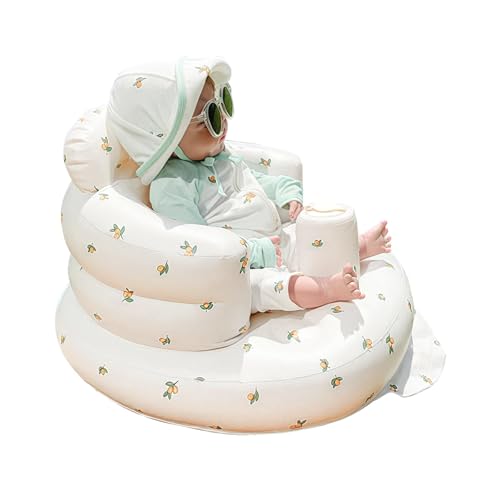 Inflatable Baby Chair, AirSwim Baby Inflatable Seat for Babies 3 Months and Up Summer Inflatable Baby Seat for Sitting Up, Blow Up Baby Floor Seat with Built in Air Pump, Orange - color: Orange