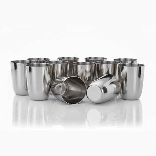 Vinod Stainless Steel Glass Set of 12 - Premium Metal Cups | Beer Glasses | Juice Glass - color: Set Of 12, size: 10 OZ