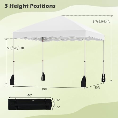 Tangkula 10x10 FT Pop Up Canopy, UPF50+ Easy Set up Instant Tent with Wheeled Bag, 8 Stakes, 4 Anchors, 4 Wind Ropes, 4 Sandbags, Heavy Duty Outdoor Canopy Tent 10x10 for Patio Party Backyard (White) - color: White, size: 10x10 FT