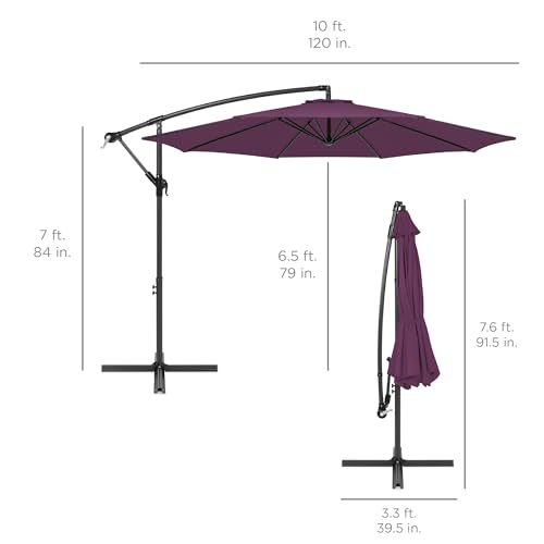 Best Choice Products 10ft Offset Cantilever Hanging Market Patio Umbrella, 8 Sturdy Ribs, Easy Adjustment - Amethyst Purple - color: Amethyst Purple, size: Offset