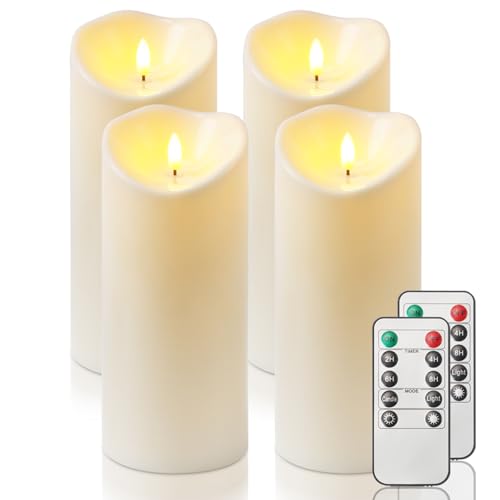 Homemory 4"x9" Outdoor Waterproof Flameless Candles with Timers and Remote Control, Battery Operated Candles, LED Plastic Candles, Ivory White, Set of 4 - color: Ivory White, size: D4"xH9"