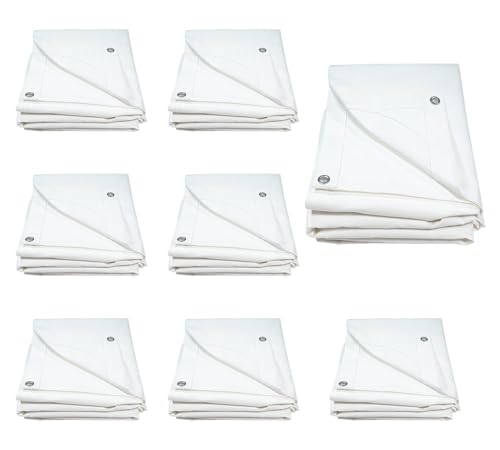 Mytee Products 8 Pack 6' x 8' White Canvas Tarp 12oz - Water Resistant & Breathable - Heavy Duty Tarps - Multipurpose Tarpaulin Cover for Camping Tent - color: White (8 Pcs), size: 6' x 8'