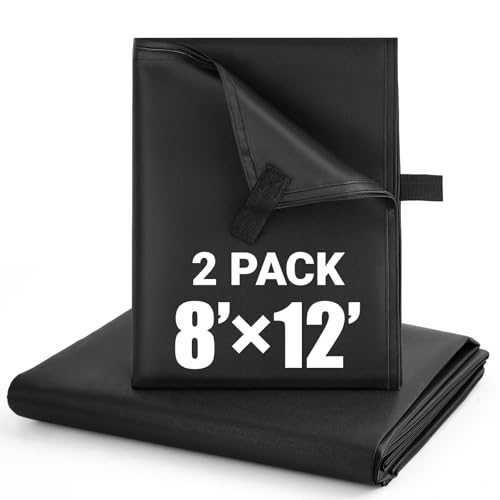 2 Pack 8x12 ft Black Heavy-Duty Waterproof Tarps - Oxford Fabric Tarpaulin with Reinforced Webbing Loops for Firewood, Roof, Camping, Pool, Boat & Outdoor Covers - size: 8 x 12 ft