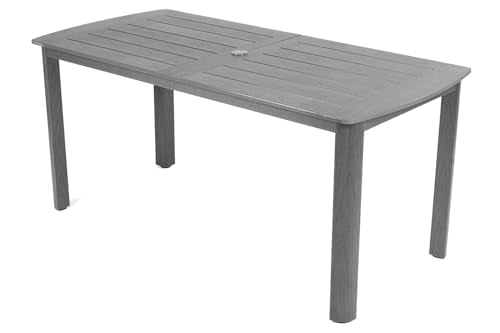 Outdoor Rectangle Dining Table with Rounded Edge, 67" All-Weather HIPS Patio Table for 6, Outdoor Furniture with Umbrella Hole, Ideal for Garden, Poolside, Backyard, Deck, Dark Gray - color: Dark Gray, size: 1 Table