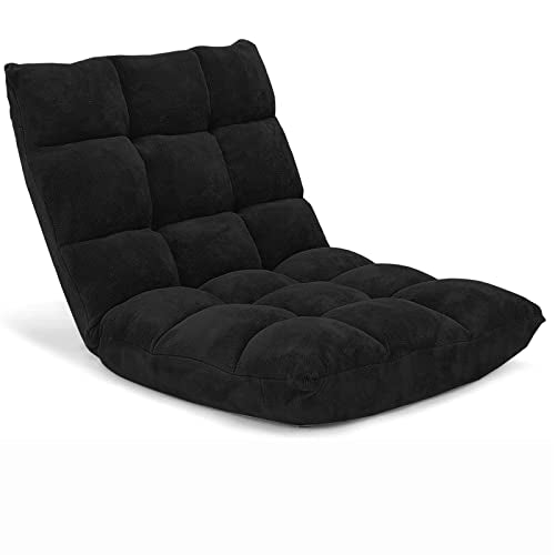 Giantex Folding Floor Chair with Back Support, 14 Adjustable Position, Padded Sleeper Bed, Couch Recliner, Floor Gaming Chair for Adults Meditation Living Room Bedroom, Black - color: Black, size: 26.5"x22.5"x22"
