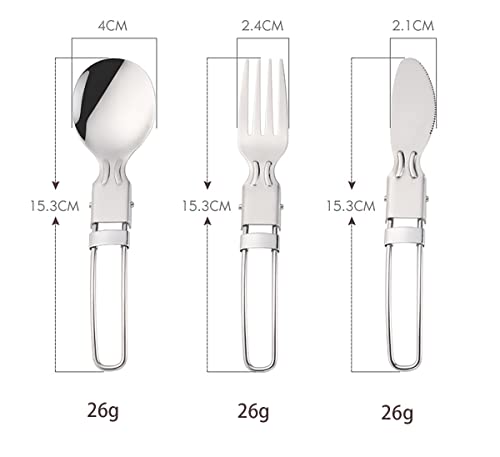 Camp Flatware Sets - Stainless Steel Spoon Fork Knife & Nylon Storage Bag - Foldable + Locking Handle - Ultralight Utensils for Backpacking/Hiking/Camping - 3oz - color: Stainless steel knife fork spoon ST334