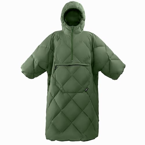 ATEPA Wearable Sleeping Bag, Recycled Water-Resistant Camping Blanket Poncho, Ultralight Packable Stadium Blanket for Outdoor - color: Green