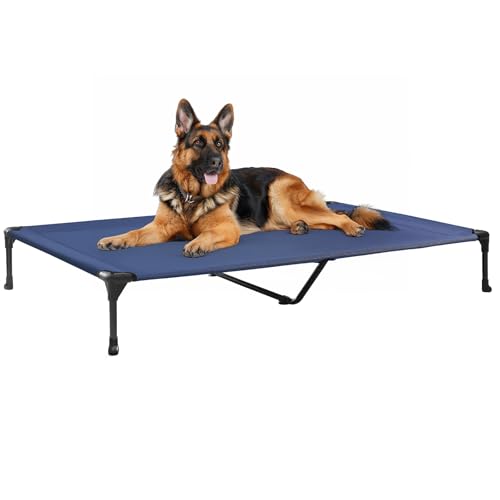 Veehoo Outdoor Elevated Dog Bed Large Sized Dogs, XL Cooling Raised Dog Cots Beds Training Platform Off Ground Hammock with Breathable Mesh, No-Slip Feet, 49"x33", Blue - color: Blue, size: 49.0"L x 33.0"W x 9.0"Th