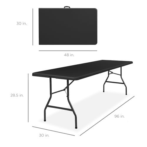 Best Choice Products 8ft Plastic Folding Table, Indoor Outdoor Heavy Duty Portable w/Handle, Lock for Picnic, Party, Pong, Camping - Black - color: Black, size: 8ft