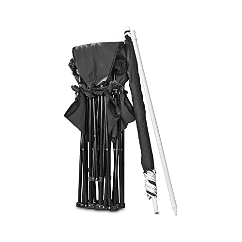 GoTEAM! Portable 2-Seat Folding Camp Chair with Cooler, Umbrella & Cup Holders – Outdoor Picnic, Beach, or Tailgate Seating – Carry Case Included - color: Black