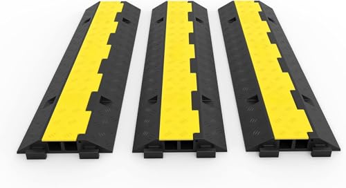 TROPOW 3 Pack 2-Channel 11,000 lbs per Axle Capacity Rubber Cable Protector Ramp – Driveway Wire Cord Guard with Traffic Speed Bump for Indoor and Outdoor Use
