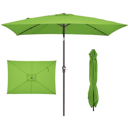 JEAREY 6.5x10 ft Rectangular Patio Umbrellas Rectangle Outdoor Umbrella with Push Button Tilt and Crank, Market Table Umbrella 6 Sturdy Ribs UV Protection for Poolside Garden Backyard Deck, Glass Green - color: Glass Green