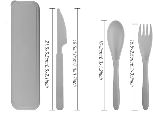 Travel Utensils Set - Reusable 5 Sets Wheat Straw Plastic Cutlery with Case , Portable Forks Spoons and Knives Set , Eco-Friendly BPA Free for Daily Use (Grey,Red,Purple,2 Black) - color: Grey,Red,Purple,2 Black