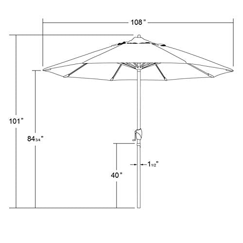 California Umbrella 12-Year Protection 9-Ft Outdoor Patio Umbrella, Sunbrella Fade-Resistant Acrylic Fabric, Auto Tilt and Crank, Heavy-Duty Aluminum Frame/Reinforced Ribs, Bronze Pole, Henna - color: Henna