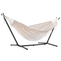 Vivere Double Cotton Hammock with Space Saving Steel Stand, Upgraded Polyester End Strings 450 lb Capacity - Premium Carry Bag Included - USA Grown Cotton (Natural) - color: Natural
