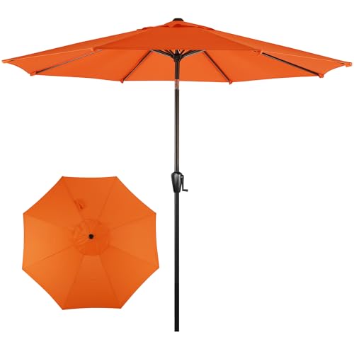 Sun-Ray 9' Round Patio Umbrella with Push-Button Tilt and Hand Crank Lift System, Market Umbrella for Porch, Deck, and Patio - color: Orange