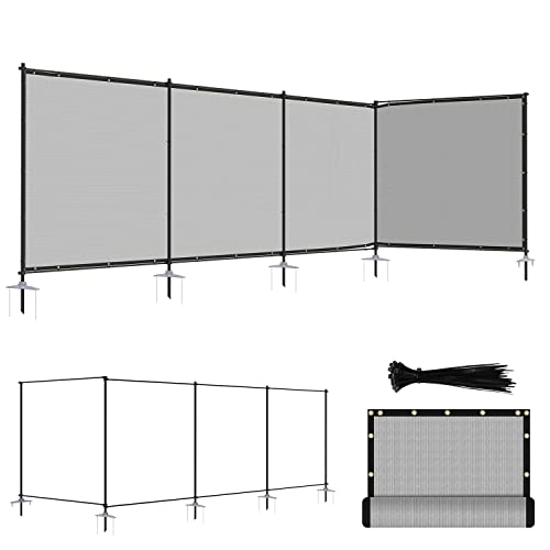 ECOOPTS 5'Hx3'L Privacy Fence Set with Poles and Rails Ground Spikes Fence Kit for Patio Garden Pool Yard (Light Gray) - color: Light Gray, size: 5'Hx3'L