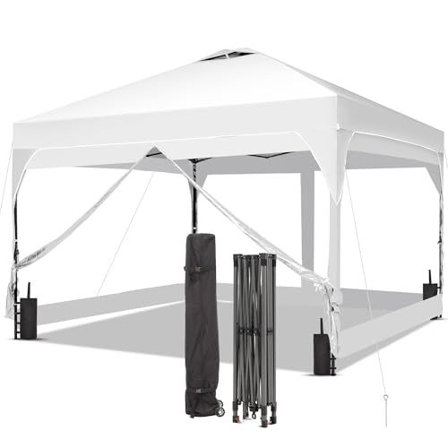 GDY 12x12FT Pop Up Canopy Tent with One Push Setup, Easy Setup Gazebo with 4 PVC Transparent Sidewalls,Includes Wheeled Bag. for Events, Parties, Camping, White. - color: White, size: 12x12 With 4 Pvc Sidewalls(one Push Setup）