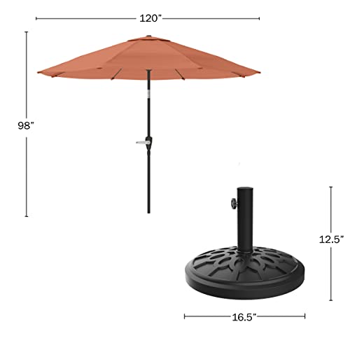 Pure Garden Patio Umbrella with Auto Tilt - 10ft Easy Crank Sun Shade with 19lb Weighted Base for Deck, Outdoor Furniture, or Pool (Terracotta)