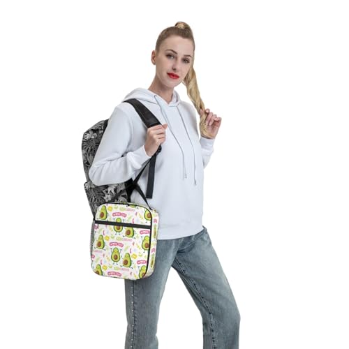 Cute Avocado Kawaii Insulated Lunch Bag Portable Reusable Zipper Lunch Box For Men Women Work Picnic Travel Camping - color: Black24