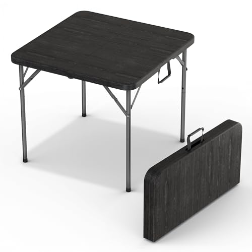 Our Modern Space 34" Square Foldable Table with Built in Handle & Steel Legs | Heavy Duty Portable | Perfect for Party, Dining, Wedding, Events, Picnic Indoor, Outdoor, Camping, Utility, Temporary - color: Black, size: 3 FT - Square