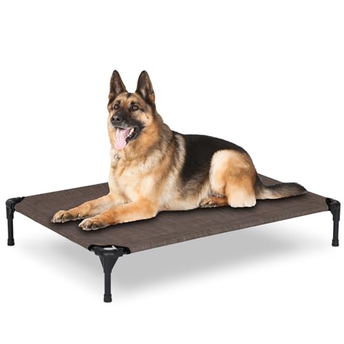 Elevated Dog Bed for Outdoor, Large Raised Dog Cot with Washable Mesh, Cooling Pet Cot Chew Proof for Outside Camping, 42"x30" Brown - color: Brown, size: 42"L x 30"W x 7"Th