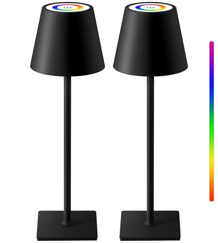 KDG 2 Pack Cordless Table Lamp, RGB Color Stepless Dimming Up, 4000mAh Battery Operated Portable LED Desk Lamp, for Dinning Room, Bedroom, Bar, Outdoor Garden, Camping, Night Light (Black) - color: RGB Black-2