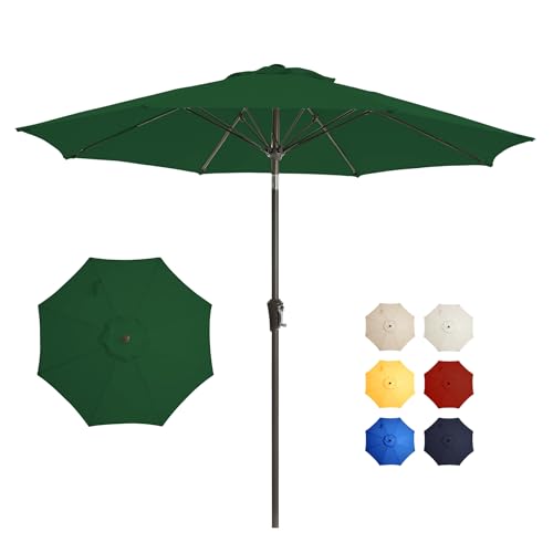 9FT Large Outdoor Patio Umbrella Pool Market Umbrella-UV Resistant, Easy Push Button Tilt and Crank, 8 Sturdy Ribs Heavy-Duty Table Umbrella for Deck, Backyard, Garden (Green) - color: Green, size: 9 FT
